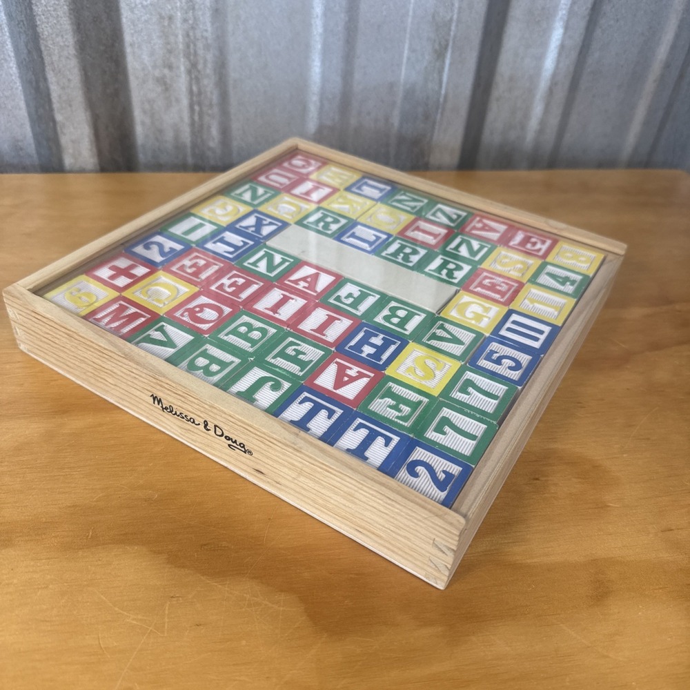 Melissa & Doug CLASSIC Wood TOY ABC-123 BLOCKS, 60 Alphabet Numbers Pictures 2+